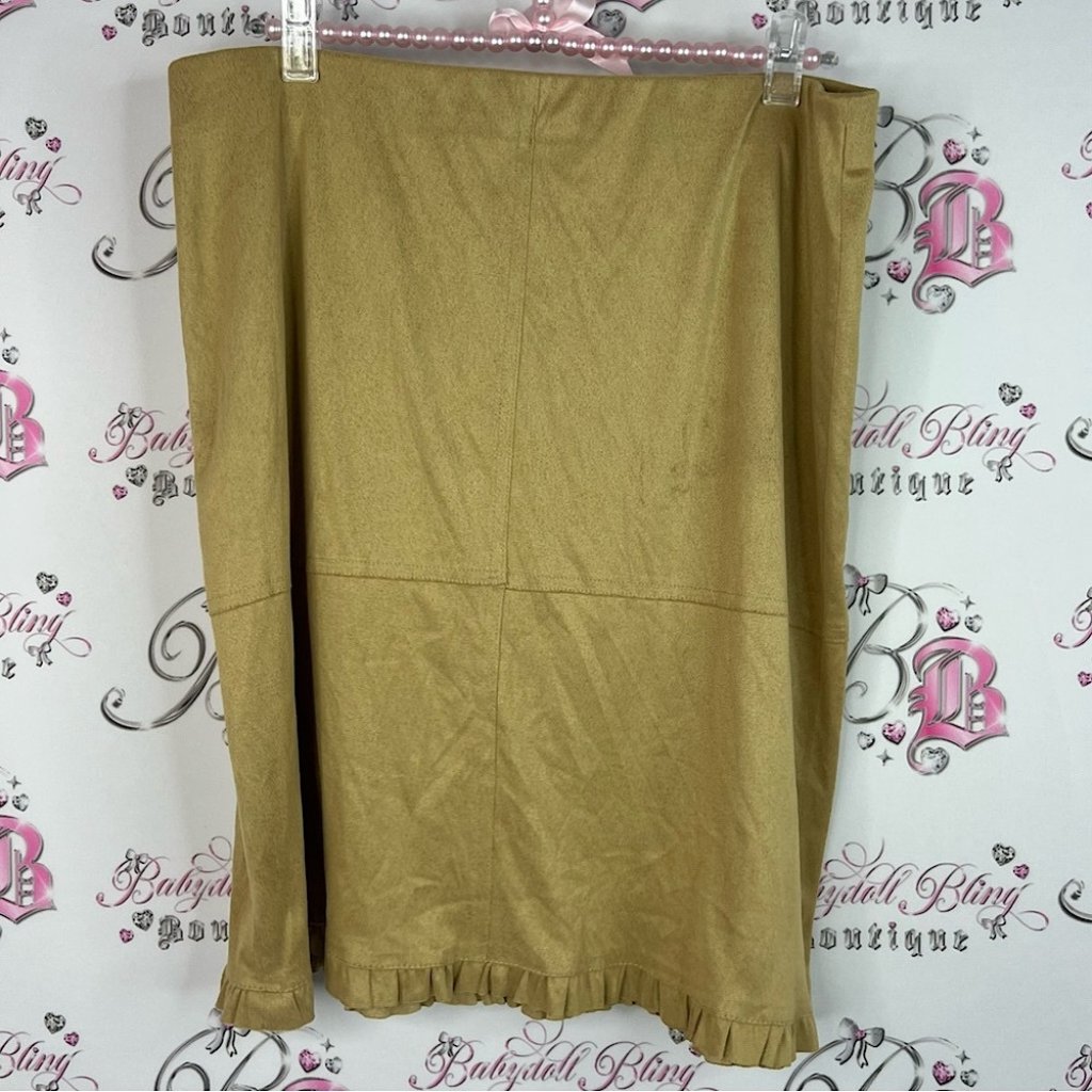 Max Studio Skirt Ruffle Trim Bottom Hem Soft Fabric Tan Pencil Skirt